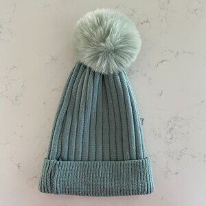 LA Express Ribbed Knit Cuffed Acrylic Toque/Beanie w Pom Pom Soft Mint Green OS